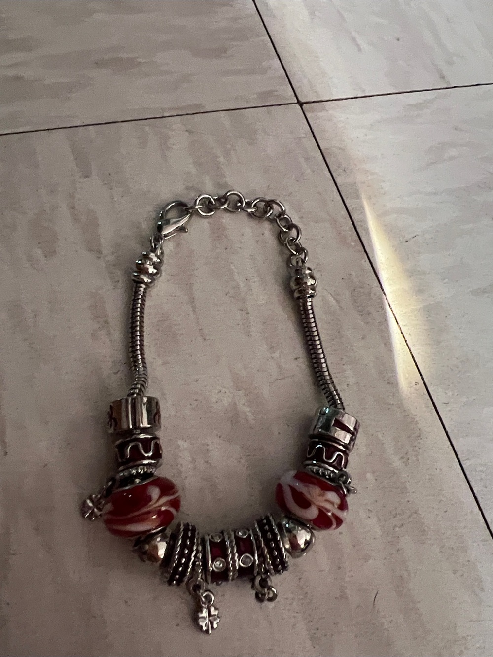 Vintage Pandora Red Charm Bracelet
